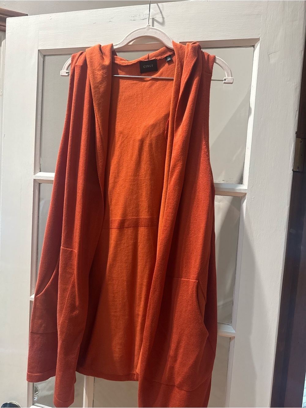 Cyrus Orange Hooded Open-Front Tank Sweater Cardigan